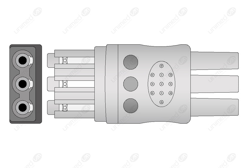 Philips Compatible Reusable ECG Lead Wire - AHA - 3 Leads Snap