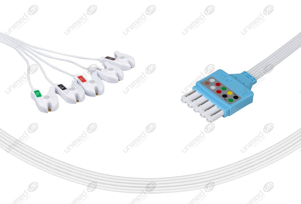 Philips Compatible Disposable ECG Lead Wire - AHA - 5 Leads Grabber Box of 10