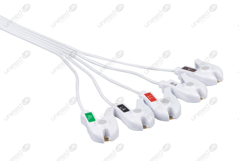 Philips Compatible Disposable ECG Lead Wire - AHA - 5 Leads Grabber Box of 10
