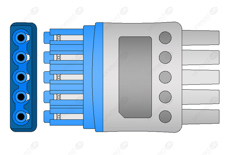 Philips Compatible Reusable ECG Lead Wire - AHA - 5 Leads Snap