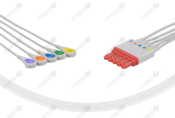 Philips Compatible Reusable ECG Lead Wire - AHA - 5 Leads (Chest Lead) Snap