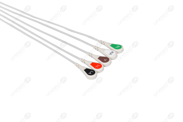 Spacelabs Compatible Reusable ECG Lead Wires - AHA - 5 Leads Snap