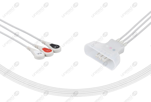 Philips Compatible ECG Telemetry Cables 3 Leads Snap