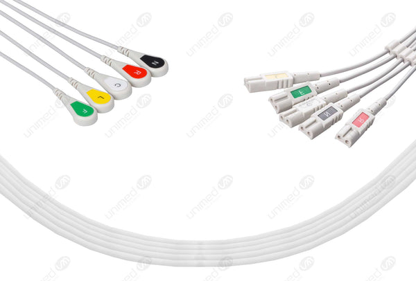 LL Compatible Reusable ECG Lead Wire - IEC - 5 Leads Snap