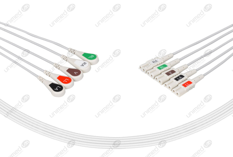 LL Compatible Reusable ECG Lead Wires 5 Leads Snap