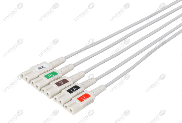 LL Compatible Reusable ECG Lead Wire - AHA - 5 Leads Snap