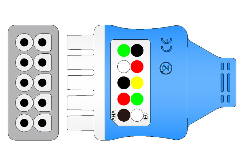 GE/Marquette Compatible Disposable ECG Lead Wire - AHA - 5 Leads Grabber Box of 10