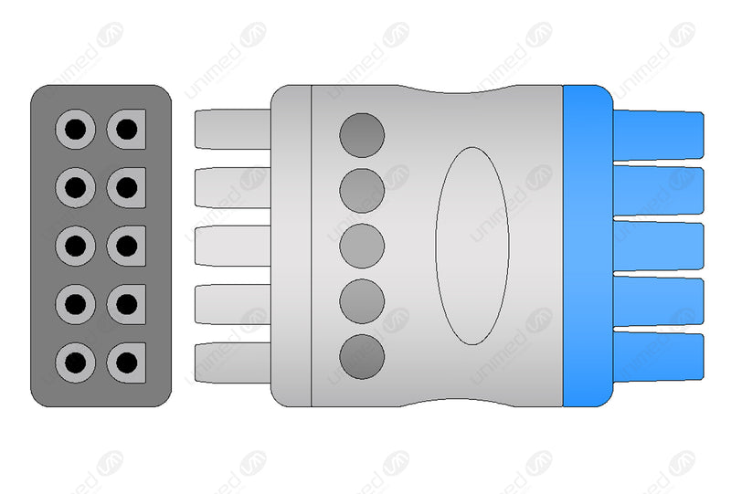 GE/Marquette Compatible Reusable ECG Lead Wire - IEC - 5 Leads Snap