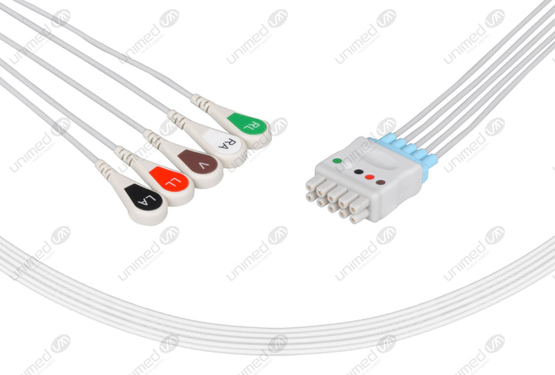 GE/Marquette Compatible Reusable ECG Lead Wires 5 Leads Snap