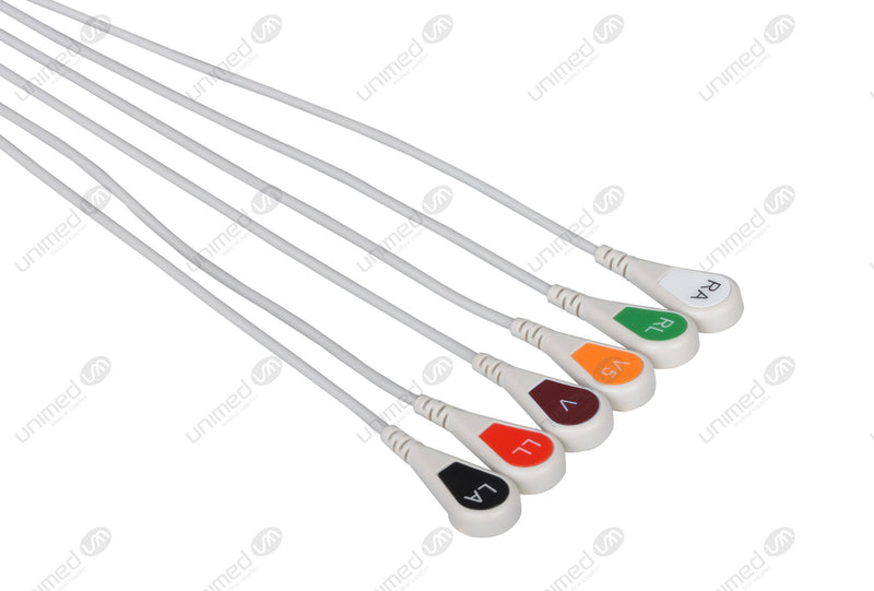 GE/Marquette Compatible Reusable ECG Lead Wire - AHA - 6 Leads Snap