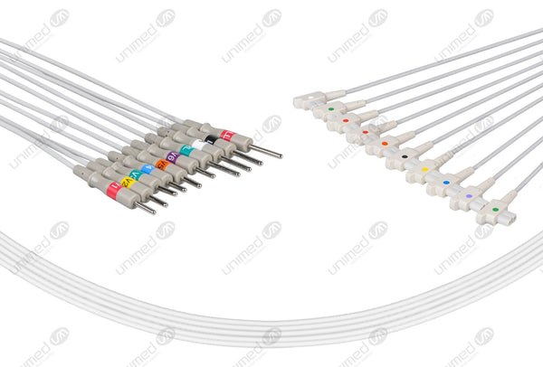 GE/Marquette Compatible Diagnostic ECG Cardiography shielded 10 Leads 3mm Needle