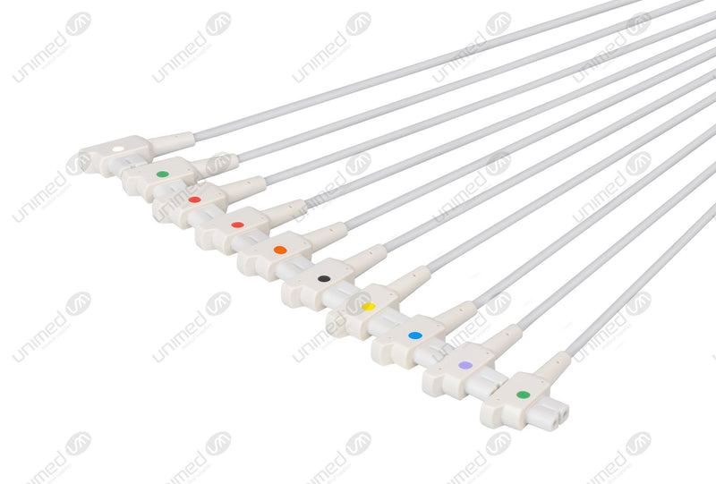 GE/Marquette Compatible Diagnostic ECG Cardiography shielded - AHA - 10 Leads Snap