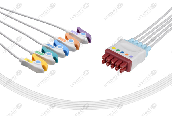 GE/Marquette V Compatible Reusable ECG Lead Wires 5 Leads Grabber