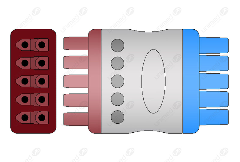 GE/Marquette V Compatible Reusable ECG Lead Wire - AHA - 5 Leads Snap