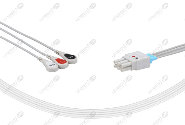 NEC YCE205 Compatible Reusable ECG Lead Wires 3 Leads Snap