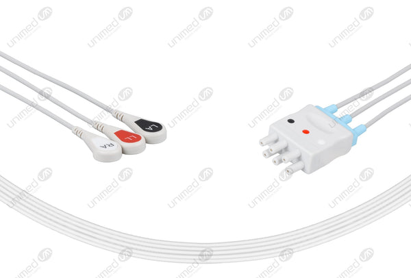Nihon Kohden BR-019 Compatible Reusable ECG Lead Wires 3 Leads Snap