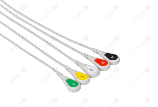 Nihon Kohden BR-021 Compatible Reusable ECG Lead Wire - IEC - 5 Leads Snap