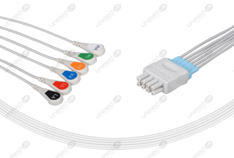 Nihon Kohden BR-906 Compatible Reusable ECG Lead Wires 6 Leads Snap