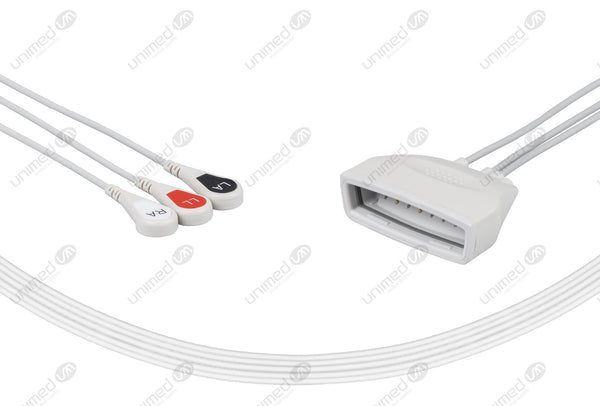 Philips MX40 Compatible Reusable ECG Lead Wires 3 Leads Snap