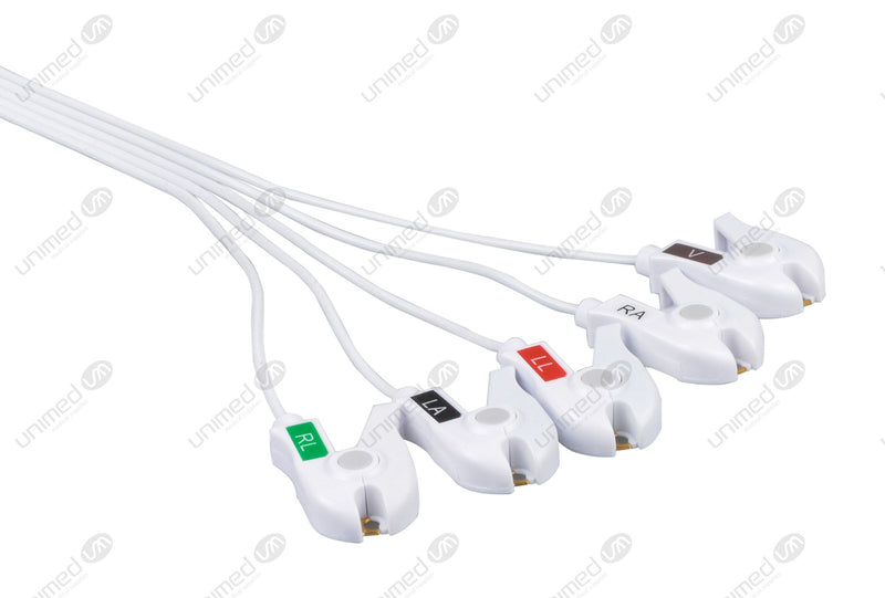 Philips MX40 Compatible Disposable ECG Lead Wire - AHA - 5 Leads Grabber Box of 10