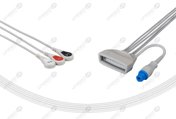 Philips MX40 with SpO2  Compatible Reusable ECG Lead Wires 3 Leads Snap