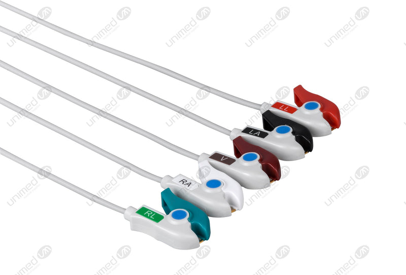 Philips MX40 with SpO2  Compatible Reusable ECG Lead Wire - AHA - 5 Leads Grabber