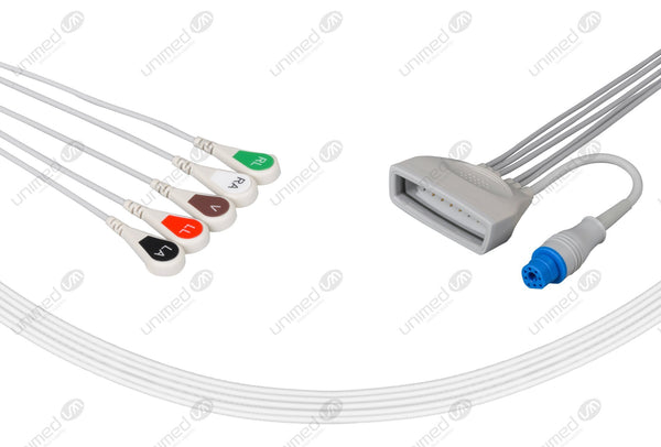 Philips MX40 with SpO2  Compatible Reusable ECG Lead Wires 5 Leads Snap