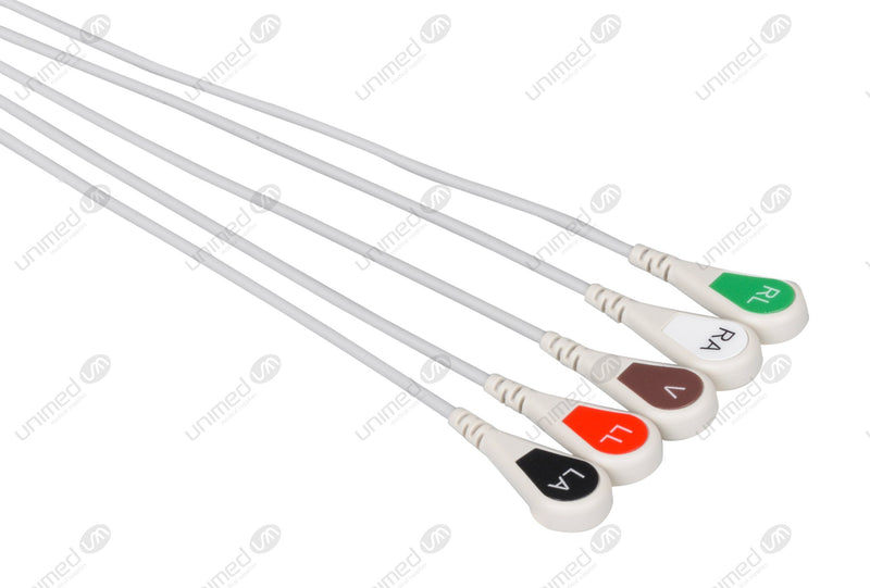 Philips MX40 with SpO2 Compatible Reusable ECG Lead Wire - AHA - 5 Leads Snap