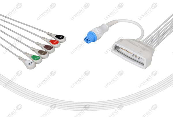 Philips MX40 with SpO2  Compatible Reusable ECG Lead Wires 6 Leads Snap