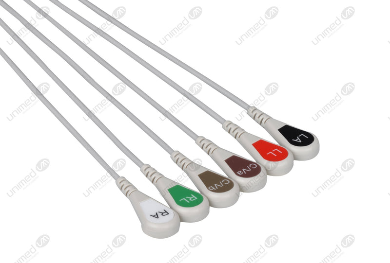 Philips MX40 with SpO2  Compatible Reusable ECG Lead Wire - AHA - 6 Leads Snap