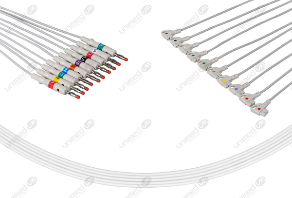 Philips Compatible Diagnostic ECG Cardiography shielded - 989803129161 10 Leads 4mm Banana