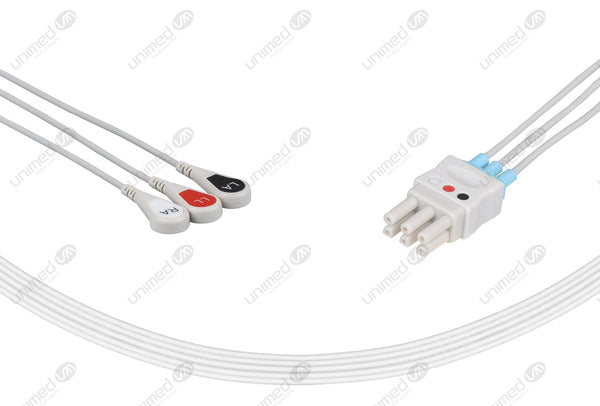 Spacelabs Compatible Reusable ECG Lead Wire - AHA - 3 Leads Snap