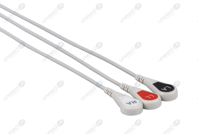 Spacelabs Compatible Reusable ECG Lead Wire - AHA - 3 Leads Snap