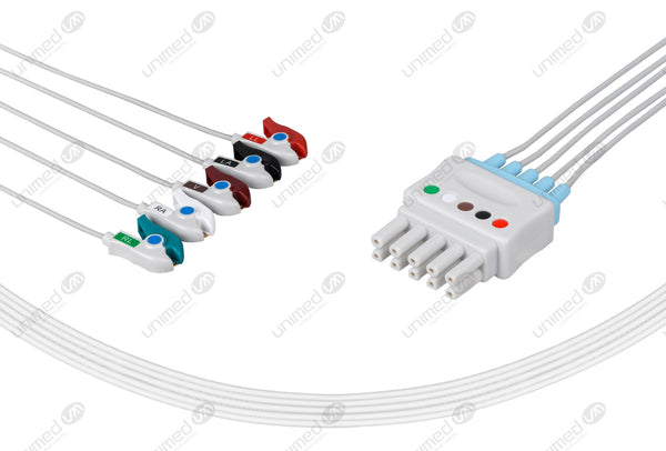 Spacelabs Compatible Reusable ECG Lead Wire - AHA - 5 Leads Grabber