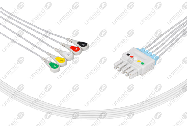 Spacelabs Compatible Reusable ECG Lead Wire - IEC - 5 Leads Snap