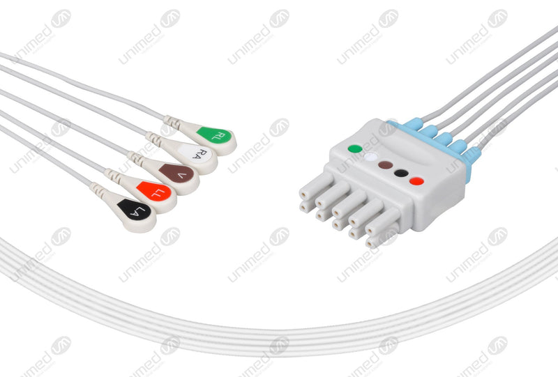 Spacelabs Compatible Reusable ECG Lead Wire - AHA - 5 Leads Snap
