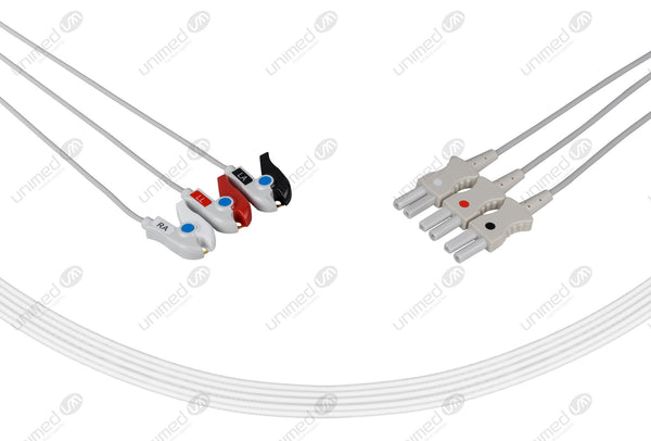 Spacelabs Compatible Reusable ECG Lead Wire - AHA - 3 Leads Grabber