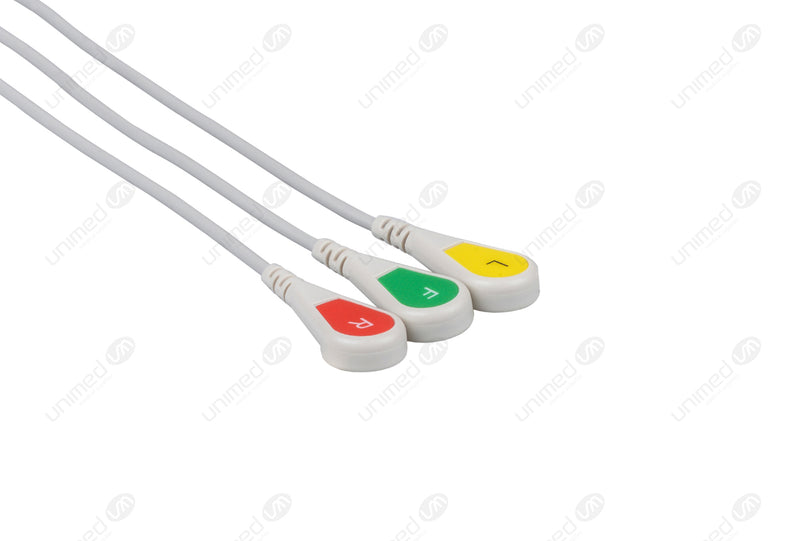 Spacelabs Compatible Reusable ECG Lead Wire - IEC - 3 Leads Snap