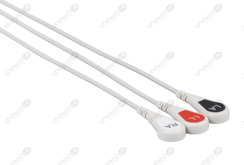 Spacelabs Compatible Reusable ECG Lead Wire - AHA - 3 Leads Snap