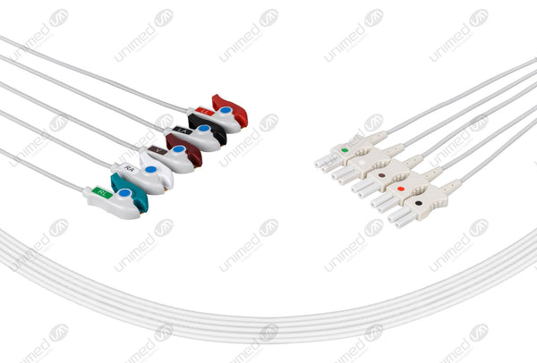 Spacelabs Compatible Reusable ECG Lead Wire - AHA - 5 Leads Grabber