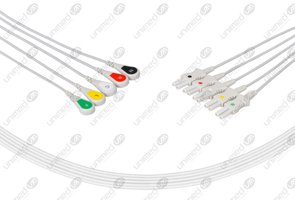 Spacelabs Compatible Reusable ECG Lead Wire - IEC - 5 Leads Snap