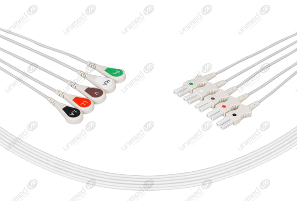 Spacelabs Compatible Reusable ECG Lead Wire - AHA - 5 Leads Snap
