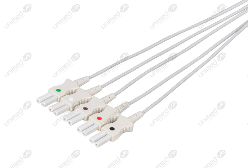 Spacelabs Compatible Reusable ECG Lead Wire - AHA - 5 Leads Snap