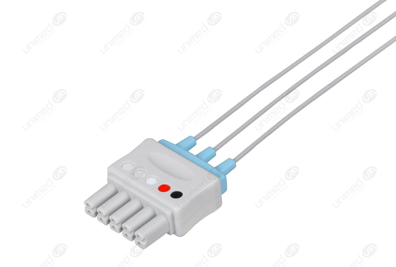 Siemens Compatible Reusable ECG Lead Wire - AHA - 3 Leads Snap with 5 Connectors