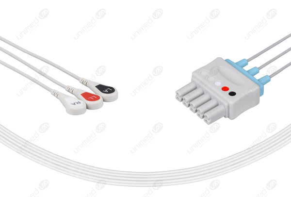 Siemens Compatible Reusable ECG Lead Wire - AHA - 3 Leads Snap with 5 Connectors