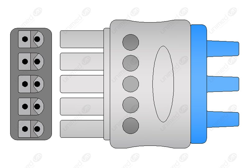 Siemens Compatible Reusable ECG Lead Wire - AHA - 3 Leads Snap with 5 Connectors
