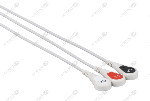 Siemens Compatible Reusable ECG Lead Wire - AHA - 3 Leads Snap with 5 Connectors