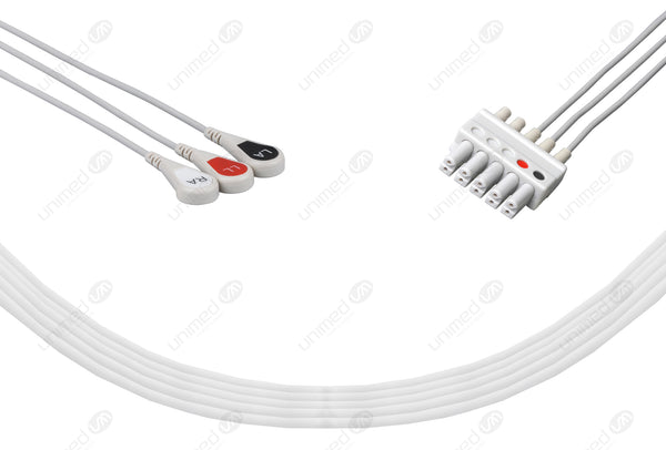 Siemens Compatible Reusable ECG Lead Wires - AHA - 3-Lead Snap with 5 connectors