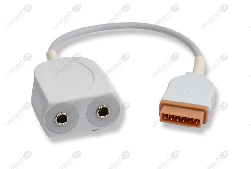 Marquette Compatible Temperature Adapter Cable - YSI 700 Dual Female Mono Plug Connectors 1ft