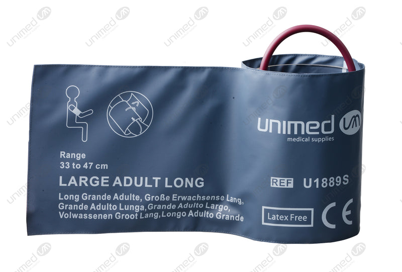Reusable NIBP Cuffs With Inflation Bag & BP12 Connector - Single Tube Large Adult Long 33-47cm